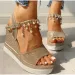 Sandals Women's Summer Wedge Bead Studded Platform Buckle Strap Peep Toe Thick Bottom Casual Shoes_vogvips.com