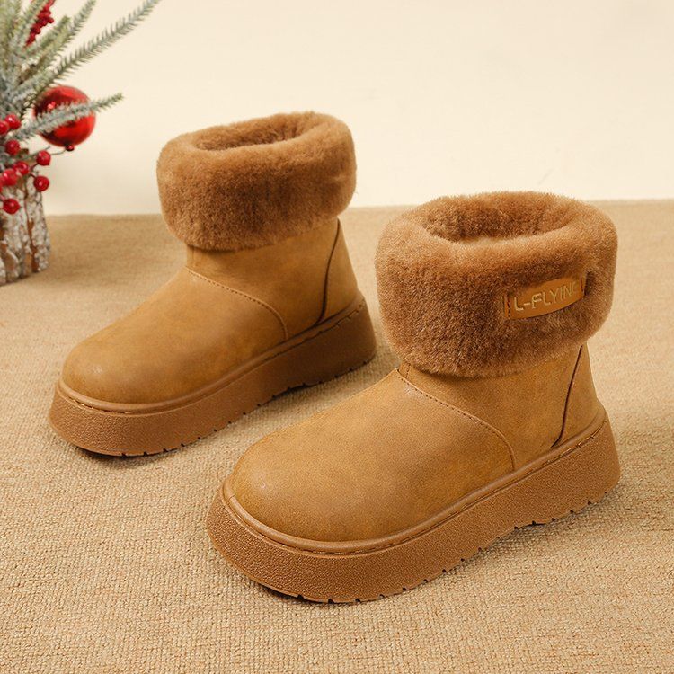 Women's Shoes New Winter Style Thickened Fur Snow Boots ~ Round Toe, Thick Sole, Lightweight Platform, Plus Size Short Boots For Women._vogvips.com
