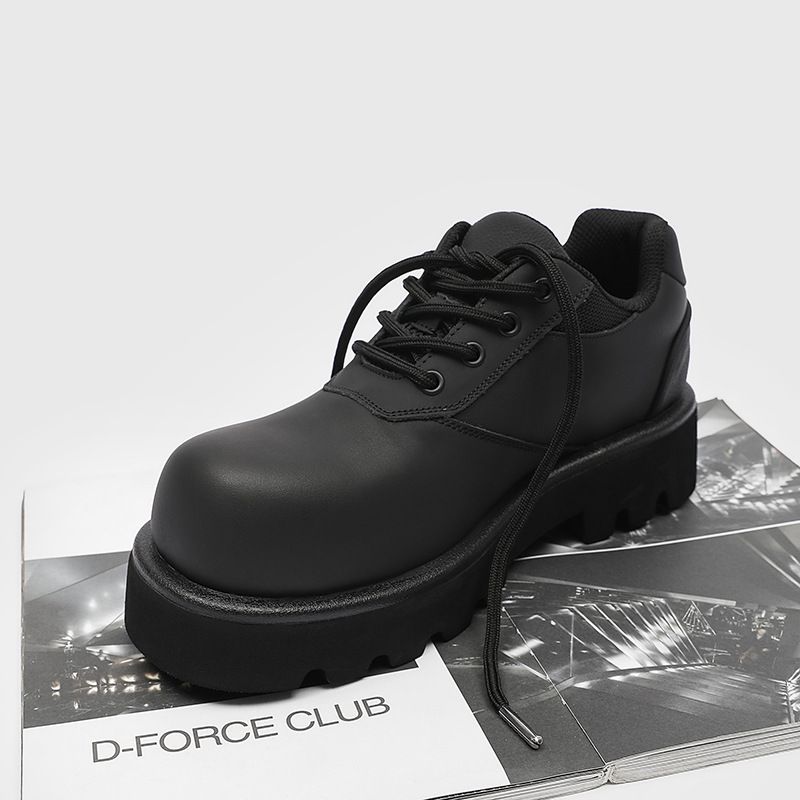 3218 Chunky Derby For Men Thick Sole Height Increasing Versatile Men's Matte Dark Commuter Trendy Casual Leather Shoes_vogvips.com