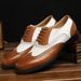 Autumn Large Size Color Blocked Formal English Blok Carving Pointed Business Lace Up Men's Leather Shoes Men_vogvips.com