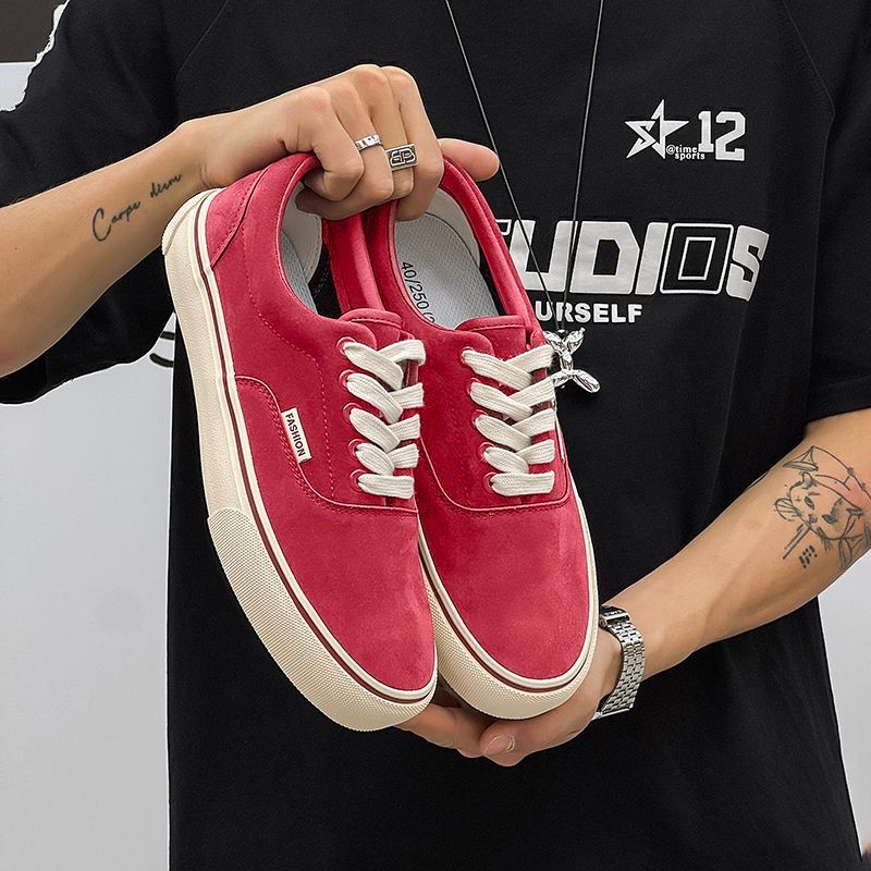Niche Co-branded Low-top Men's Versatile In Anaheim Red, All Suede, Retro Student Casual Skate Shoes_vogvips.com