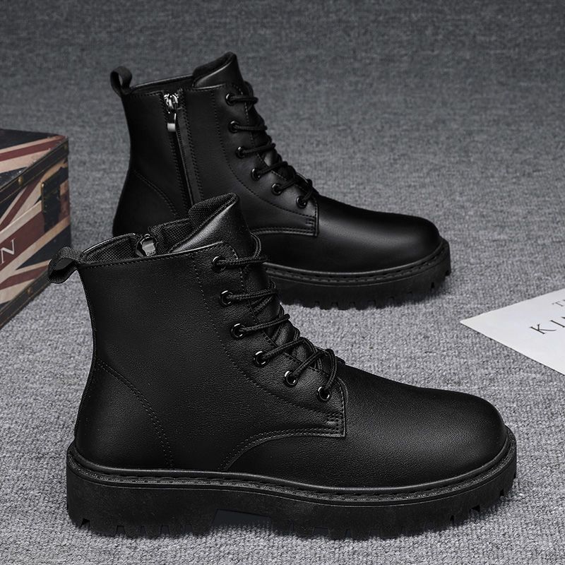 Men's Slip-Resistant Waterproof High-Top Leather Boots For Kitchen Work, Casual Wear & Outdoor Activities - Durable PU Upper With Rubber Sole_vogvips.com