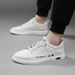 Men's Genuine Leather Crocodile Pattern White Sneakers Breathable Round Toe Fashion Trendy Sports Casual Shoes_vogvips.com