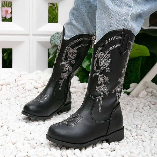 Princess Autumn Winter New Little Girls Fleece-Lined Warm Long Children Embroidered Western Boots_vogvips.com