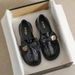 2026 Spring Women's Black Leather Shoes Ladies Casual Loafers British Style Bow Design Mid Heels Work And Walk Wear Free Shippin_vogvips.com