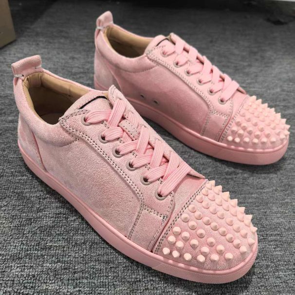 Pink Flannel Suede Leather Women's Sneakers European Style Lace-up Round Toe Studded Board New Flat Shoes For Women_vogvips.com