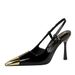 2629-1 European And American Style Banquet High Stiletto Heels Patent Leather Metal Pointed Toe Backless Back Strap_vogvips.com