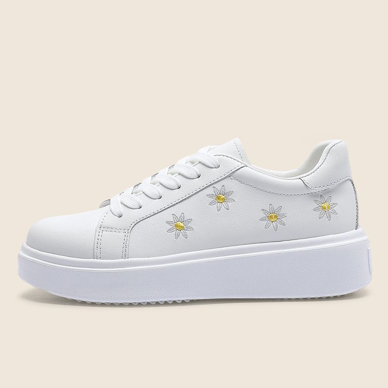 Women's Shoes Flower Embroidery Sports White Shoes Summer Women's Versatile Thick Soled Low Top Strappy Sneakers Eva_vogvips.com