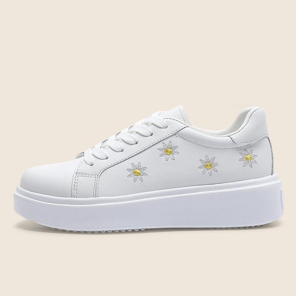 Women's Shoes Flower Embroidery Sports White Shoes Summer Women's Versatile Thick Soled Low Top Strappy Sneakers Eva_vogvips.com