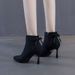European American Style Girls' Rhinestone Short Boots, Women's Pointed Toe Stiletto High-heeled With Bow, 2025 Autumn_vogvips.com