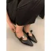 Womens Retro Pointed Toe Low Heeled Casual Fashion Buckle Fine Plaid Leather Single Shoes 250521_vogvips.com