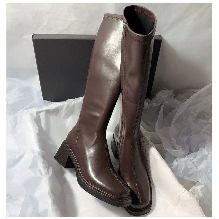 2024 New Style Chunky Heel Fashion Square Round Toe Solid Color Over-the-Knee Slim Long Stretch High Boots_vogvips.com
