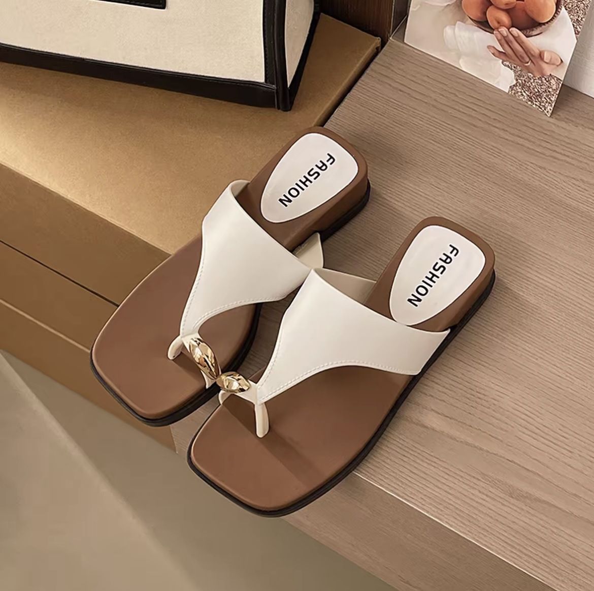 Women's Color Block Square Toe Slip-On Sandals Stylish Wedge Heel For Summer Fashionable Beach Shoes_vogvips.com