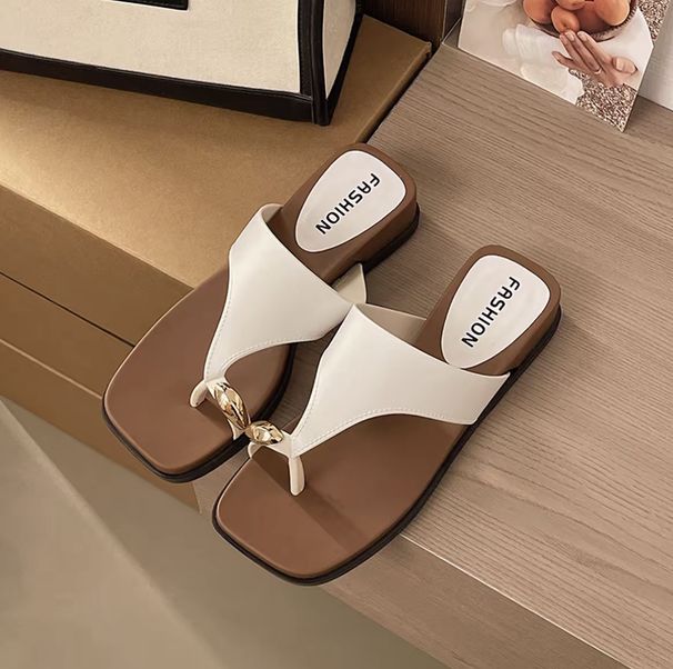 Women's Color Block Square Toe Slip-On Sandals Stylish Wedge Heel For Summer Fashionable Beach Shoes_vogvips.com