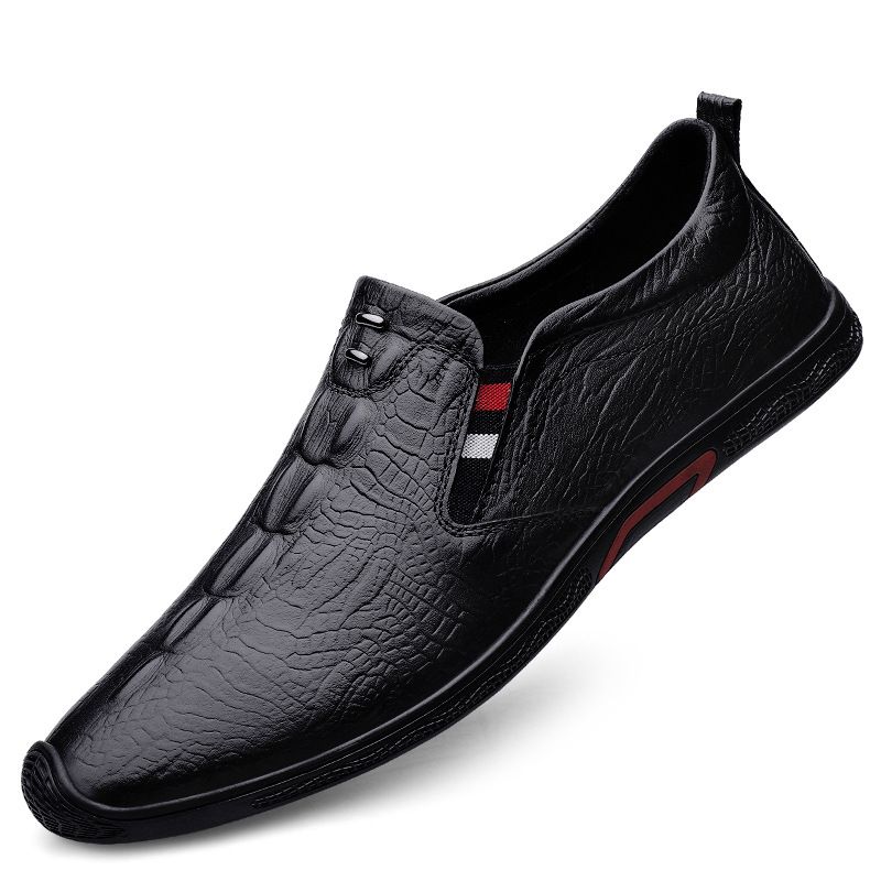 Men's Shoes Men's Casual Leather Shoes Embossed Crocodile Pattern Beanie Shoes Men_vogvips.com