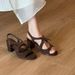 Genuine Leather Chunky Heel Retro Sandals Women, Stunning And Comfortable For Summer, High-heeled With_vogvips.com