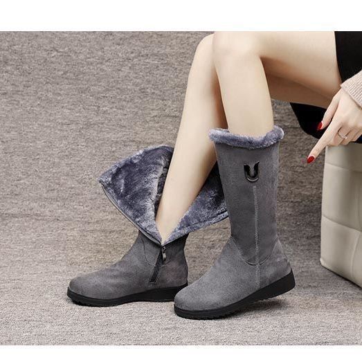 Women's Shoes Winter All Match Snow Boots Women's Shoes Plus Velvet Thickened Mid Tube Martin Boots Wedge Heel Non Slip Warm Side Zipper Cotton Boots_vogvips.com