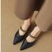 2025 Summer Women's Chain Strap Pointed Toe Low Heel Flat Sandals For Outdoor Wear, Woven Closed-Toe Mule Slippers_vogvips.com