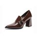 Stunning And Elegant French-style Pointed-toe Chunky Heel Evening For Women, 2026 Spring Collection, Burgundy Patent_vogvips.com