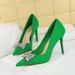18249-K51 European And American Style Banquet Stiletto Ultra High Heels Shallow Mouth Pointed Toe Satin Rhinestone Bow_vogvips.com