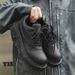 Men's Shoes Four Seasons Lace Up Solid Color Niche Leather Shoes Men's Outdoor Leather Thick Soled Work Shoes Fashionable New Black Big Toed Shoes_vogvips.com