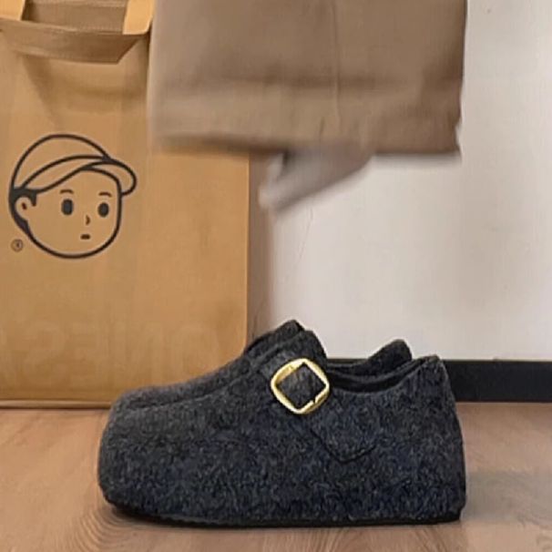 Thick Sole Height-Increasing Gray Fleece-Lined 2025 Autumn Winter New Woolen For Petite Women Warm Cotton_vogvips.com