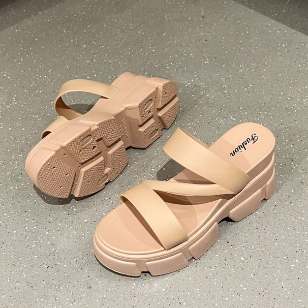 Women's High Heeled Sandals Stylish Versatile Non Slip Summer Thick Soled Roman Style Single Strap Thin Strap Simple Solid Color_vogvips.com