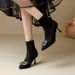 Square Buckle Rhinestone Pointed Toe High Ankle For Women 2024 Autumn Winter New Thin Heel Black Suede Stretch Slim Sock_vogvips.com