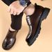 Men's Burnished Leather Lace Up Derby Shoes Chunky Platform Sole Low Heel Formal Wedding Business Office Smart Casual Dress Shoes_vogvips.com