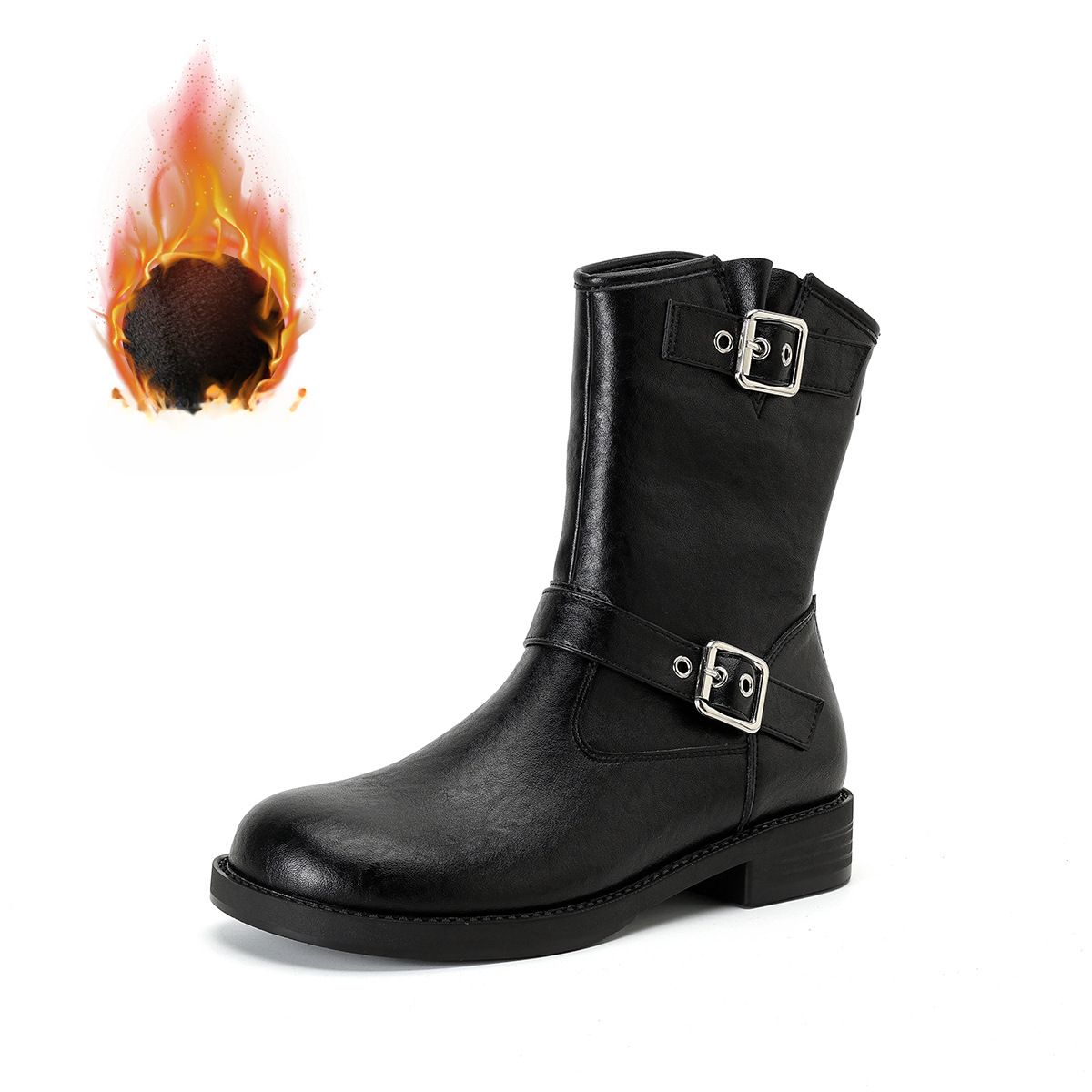 Weiwei Lady 5732-5 British Style Women's Martin Boots 2025 Autumn New Flat Round-Toe Black Short Boots_vogvips.com