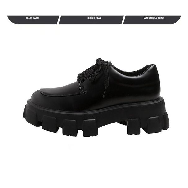 Women's Shoes Leather Chunky Heel Loafers Classic British Style Round Toe Slip-On Shoes With Platform Sole For Winter & Spring Sizes 33-40, Black_vogvips.com