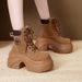 Pancake Lace-up Ankle Boots For Women In 2025 Autumn New Style Vintage Dark Brown Boots With Thick Sole And High Heel, Matisse Style Boots_vogvips.com