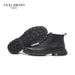 VICKI BROWN Men's Black Leather Ankle Combat Boots, Soft Fabric Lining Comfort Padded Insole, Non-Slip Block Rubber Sole Casual Work Outdoor Boot_vogvips.com