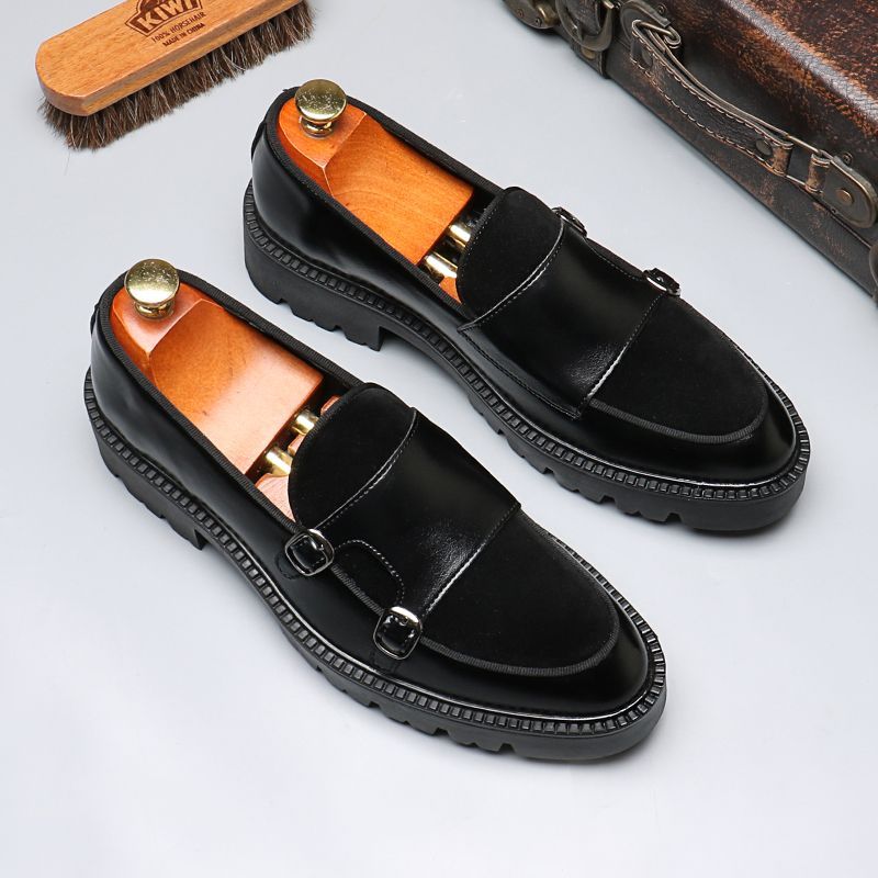New Derby For Men, Summer Slip-On Leather Shoes, British Style, Trendy Business Thick-Soled Large Size Men's Shoes_vogvips.com