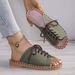 European American Large-size Peep-toe Slippers, Fashionable Lace-up Flat Casual Slippers For Women, Roman Sandals,_vogvips.com