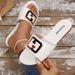 Women's Fashionable Slippers With Metal Buckles Round Toe Flat Sandals Versatile Solid Color Decoration_vogvips.com
