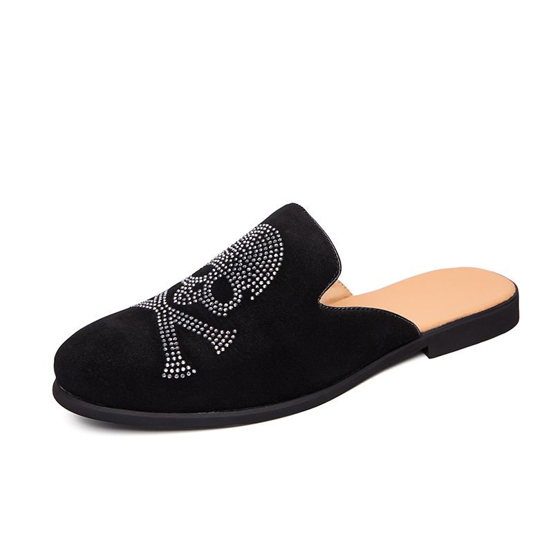 European Station Fashionable Black Rivet Mules Four Seasons New Trend Black Slip-on Men's Shoes Slip-on Nightclub Casual Banquet Dress Shoes_vogvips.com