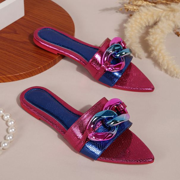 Women's Shoes Hot Selling Flat Slippers Pointed Open Toe Button Decorated Fashion Sandals Southeast Asia Middle East Slippers For WomenGolden Shoes_vogvips.com