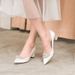 White Satin Maternity Friendly Wedding Shoes Rhinestone Embellished Chunky Heel Plus Size 42 43_vogvips.com