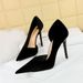 1363-6 European And American Style Fashion Party Heels Stiletto Shallow Pointed Toe Side Hollow Out Velvet High Heel_vogvips.com