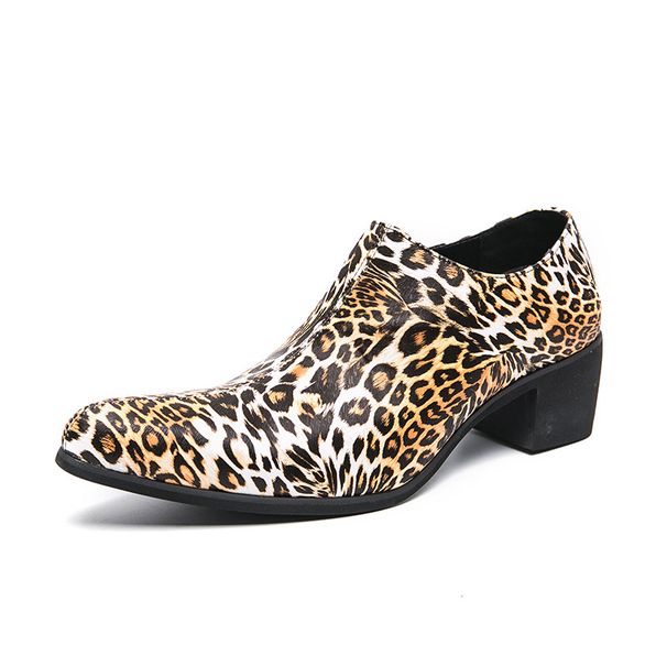 Street Heel Leather Shoes Men Pointed Toe Large Size Fashion Leopard Print Party High Heels_vogvips.com