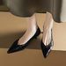 Cameido Women's Black Leather Pointed Toe Low Heel High Heels 4.5Cm Rubber Sole_vogvips.com