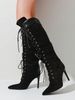 Women's Knee High Boots Pointed Toe Lace Up Stiletto Heel Shoes Motorcycle Dressy Party Luxury Fashion Winter Fall Boots_vogvips.com