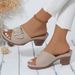 Women's Shoes High Heeled Fish Mouth Slippers For Women Summer Large Size Thick Heeled Square Buckle One Line Slippers_vogvips.com
