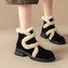 Warm non bulky frosted leather snow for women in winter, with plush cotton shoes, heels, short boots, thick soles, and_vogvips.com