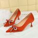 Diamond-bow pointy fine heel medium satin single shoes wine glass and women's single shoes_vogvips.com