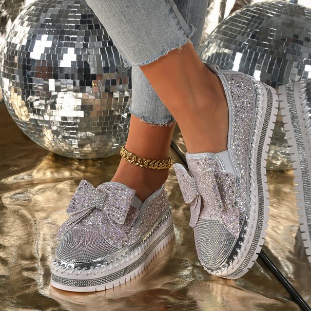 Full Diamond Foreign Trade New Single Shoes Bow Accessories Large One Step Casual Shoes Simple Fashion Single Shoes_vogvips.com