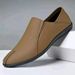 Plus Size Leather New Men's Slip-On Loafers Breathable Casual Sole Soft Surface Lazy Driving White Shoes_vogvips.com