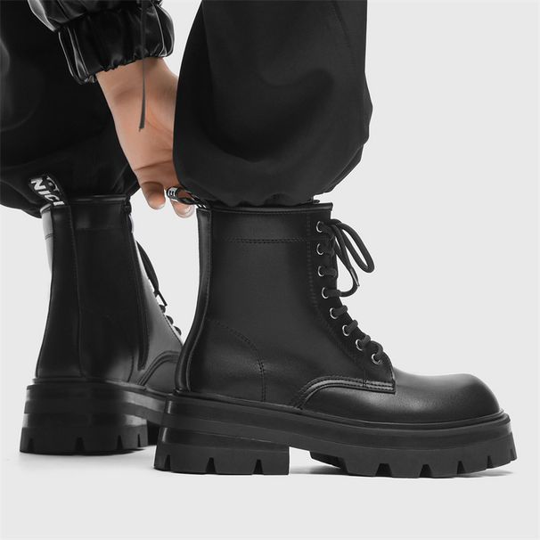 Paris Platform Derby Martin Boots Men's British Style Big Head Heightening Locomotive Boots Leather Hiking Boots High Top Shoes_vogvips.com