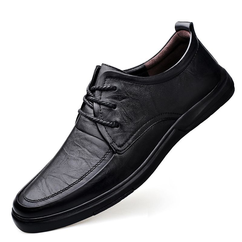 Inner Height Increase Cm Men's Casual Leather Shoes With Cotton Thermal Pattern Lace-up Hole Shoes Staff Shoes_vogvips.com